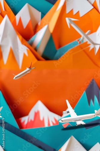 A creative diorama with paper airplanes and mountains provides a unique background for a best seller wallpaper design
