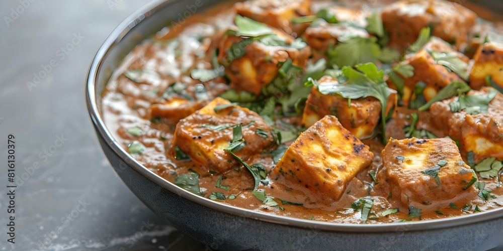 Indian dish of Paneer Butter Masala a creamy and flavorful vegetarian dish. Concept Paneer Butter Masala, Vegetarian Cuisine, Indian Recipe