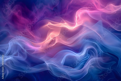 Dark sky-blue and light magenta abstract wave wallpaper with cosmic symbolism and smokey background. photo