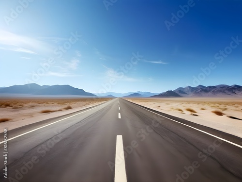 Desert road and mountains landscape