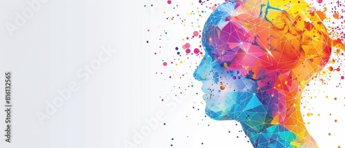 This vibrant wallpaper illustration with human profile is an abstract representation of creativity, and it could be a best seller as a background