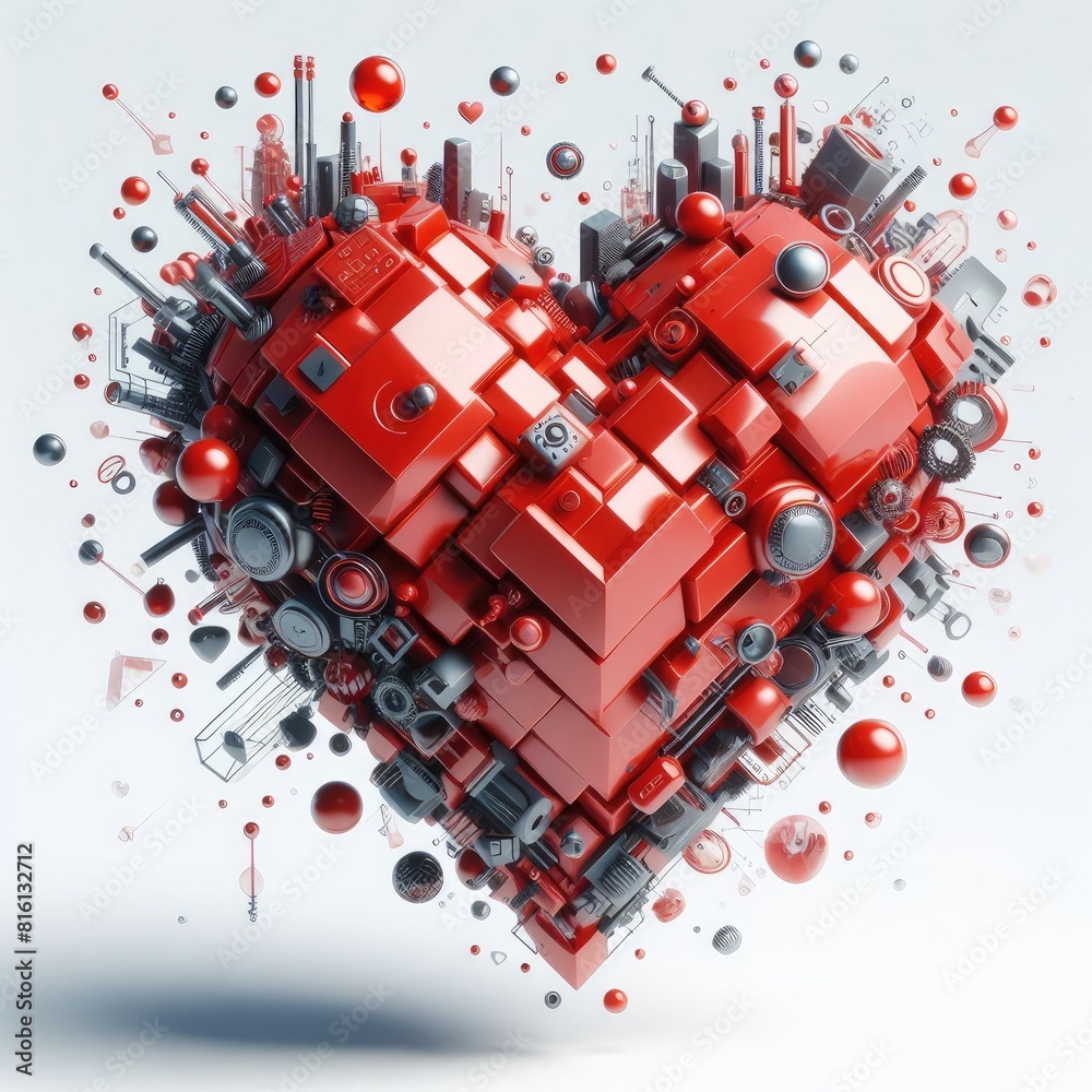 Fototapeta premium 3D red heart isolated on white background