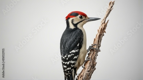 The woodpecker on the white background