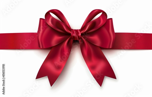 A luxurious red satin bow isolated on white, perfect for creating an eye-catching wallpaper or abstract background