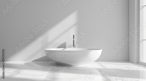 modern minimalist white bathroom with sleek vessel sink and stylish faucet isolated on white 3d illustration