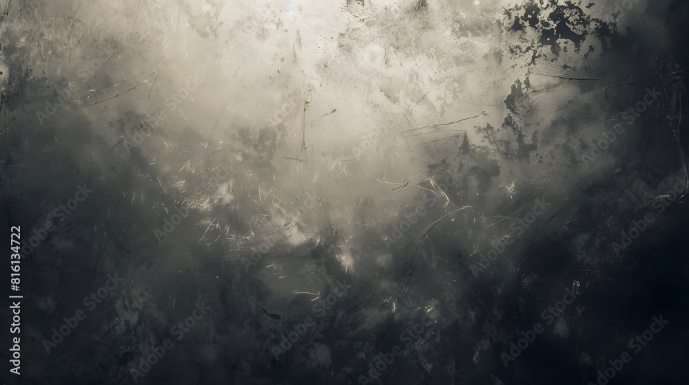 Obraz premium Blank aged paper sheet as old dirty frame background with dust and stains Front view Vintage and antique art concept Detailed closeup studio shot Black and white toned : Generative AI