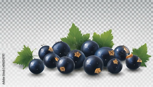 Blackcurrant black currant cassis Ribes nigrum, many angles and view side top front group bunch isolated on transparent background cutout, PNG file. Mockup template for artwork graphic ... See More
 photo