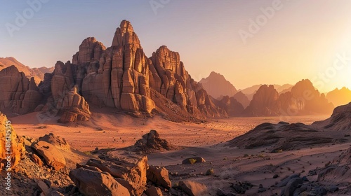panoramic view of majestic rocky mountains in al ula desert at golden hour saudi arabia travel destination landscape photography photo