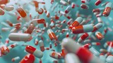 prescription pill overload scattered medicine capsules symbolizing opioid addiction crisis conceptual 3d illustration