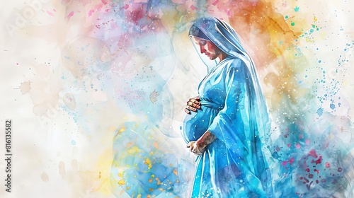 pregnant holy woman mother mary motherhood watercolor illustration