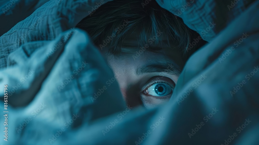 restless person with eyes wide open lying in bed insomnia and overthinking concept photo restless person with eyes wide open lying in bed insomnia and overthinking concept photo