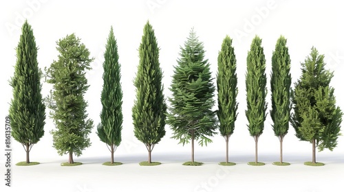 realistic 3d illustration set of cupressus sempervirens evergreen trees isolated on white background mediterranean cypress clipart photo