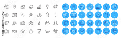 Recipe book, Calories and Fast food line icons pack. Night eat, Food, Cooler bottle web icon. Market, Water drop, Beer pictogram. Hamburger, Juice, Beer bottle. Pizza, Coffee cup, Ice creams. Vector