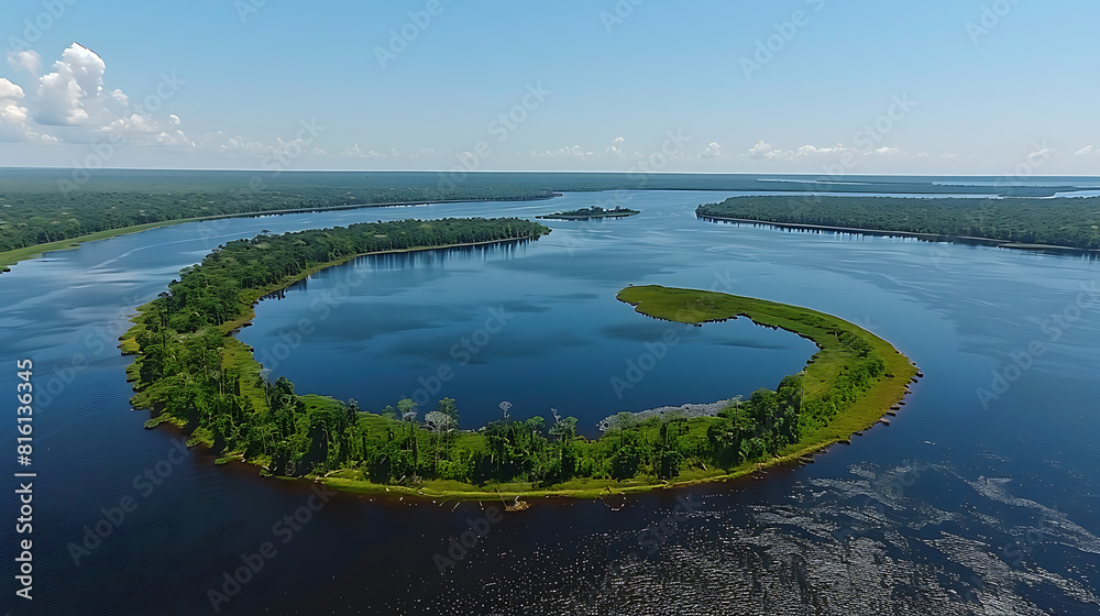 Aerial view of the Amazon rainforest in South America. Green forest. bird's eye view.