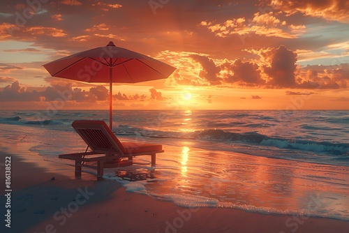 Let the fiery heat of summer envelop you as you relax in decadence on a plush sun chair beneath a designer umbrella at the beach. © Ibrar Artist