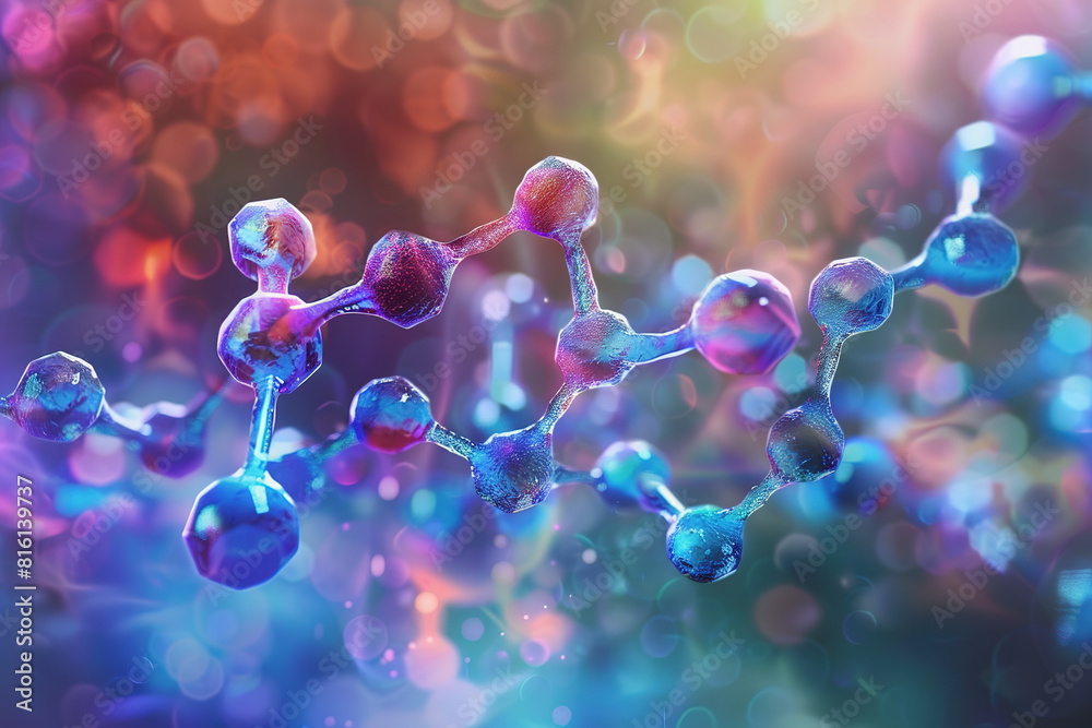 Colorful molecular structure with a bokeh effect in a scientific illustration Colorful molecular structure with a bokeh effect in a scientific illustration
