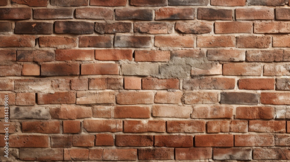 Fototapeta premium An evenly arranged red brick wall with subtle textures, suitable for a background or design projects
