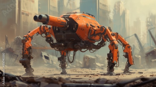 Battle robot with a cannon. AI generative. © PROKOPYCH