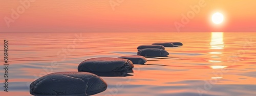 Sunset wallpaper with stones leading into the horizon creates an abstract, best-seller background with a tranquil vibe