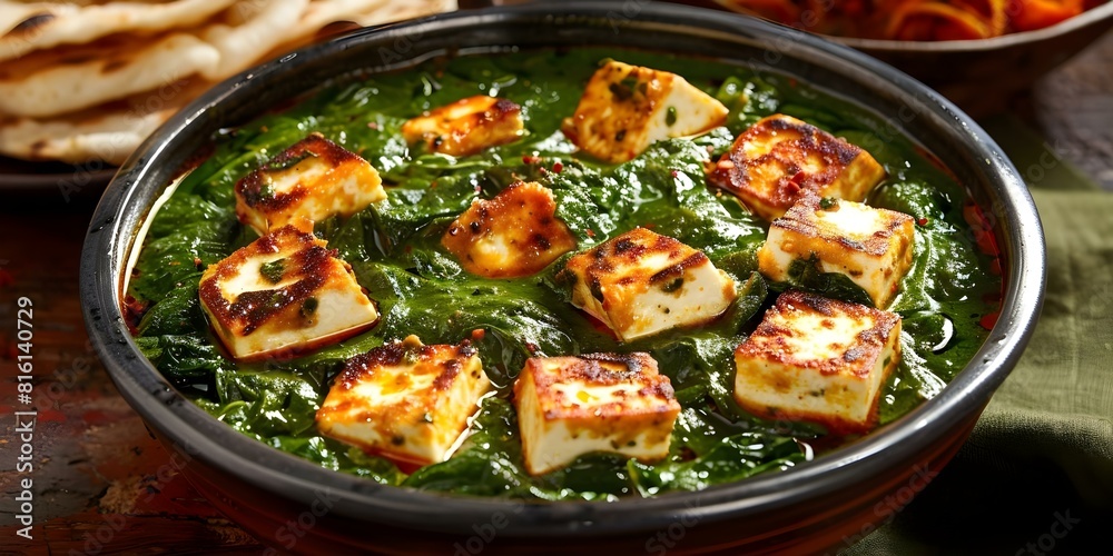Closeup of delicious palak paneer curry in a bowl popular Indian dish. Concept Food Photography, Indian Cuisine, Closeup Shots, Palak Paneer, Delicious Dishes Closeup of delicious palak paneer curry in a bowl popular Indian dish. Concept Food Photography, Indian Cuisine, Closeup Shots, Palak Paneer, Delicious Dishes