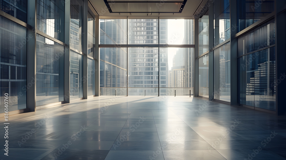 empty ground floor with modern cityscape and office buildings : Generative AI empty ground floor with modern cityscape and office buildings : Generative AI
