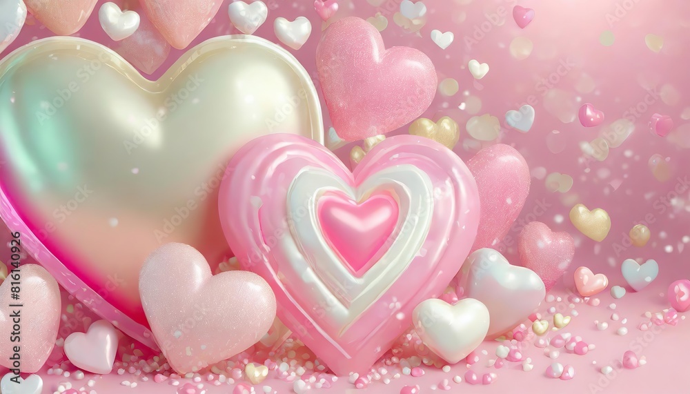 pink and white heart shaped, valentines day decoration with heart shapes, Bokeh heart background. Valentine's day concept