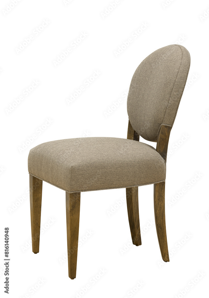 cut out fabric armchair soft cushion with wood leg isolated on white background. clipping path included.