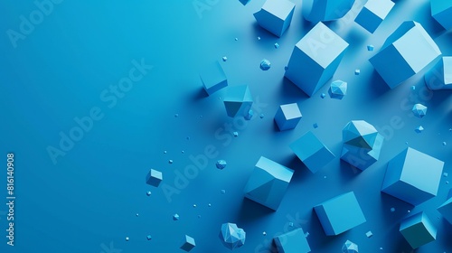 Calming blue-toned wallpaper with floating geometric shapes creating a minimalistic and refreshing abstract background