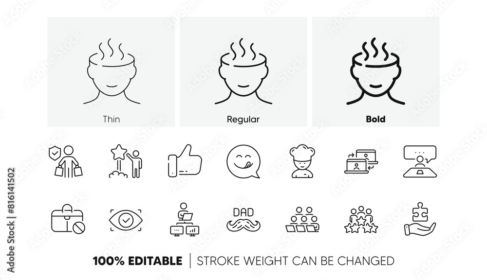 Biometric eye, Yummy smile and Stress line icons. Pack of Business meeting, Jobless, Cooking chef icon. Teamwork, Buyer insurance, Star pictogram. Outsource work, Puzzle, Father day. Vector Biometric eye, Yummy smile and Stress line icons. Pack of Business meeting, Jobless, Cooking chef icon. Teamwork, Buyer insurance, Star pictogram. Outsource work, Puzzle, Father day. Vector