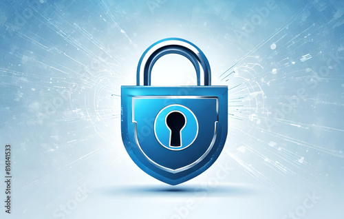 Security data online Iot technology concept, blue lock symbol digital illustration, Modern Holographic Padlock for Cybersecurity Technology