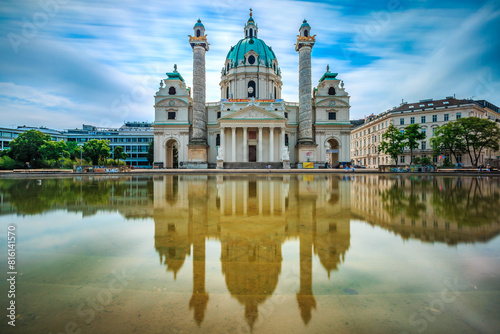 Vienna Karlskirche Austria Church Reflection Historic Baroque Architecture Landmark