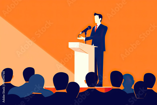 generated illustration of a candidate giving a passionate speech during a presentation