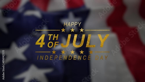 Independence Day Usa 4th of July Text Animation with American Flag and Fireworks Background. Happy 4th of July Independence Day USA. Fourth of July lettering footage with handwritten text animation.