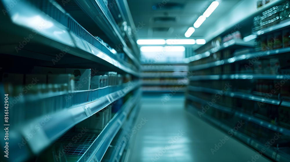 Empty shelves at a supermarket due to stockpiling during the coronavirus pandemic : Generative AI Empty shelves at a supermarket due to stockpiling during the coronavirus pandemic : Generative AI