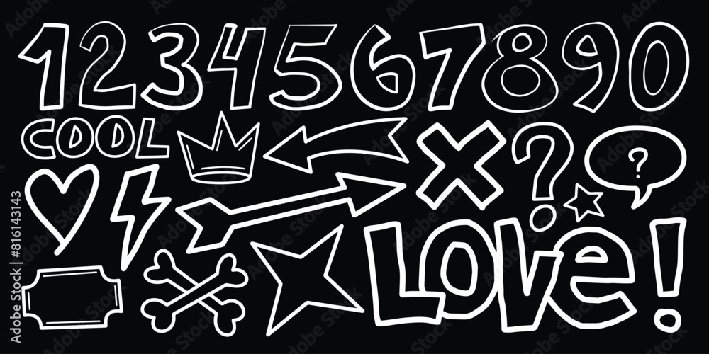 A set of doodles. Hand-drawn cute cartoon pencil sketches of decorative icons. Vector illustration. A set of doodles. Hand-drawn cute cartoon pencil sketches of decorative icons. Vector illustration.