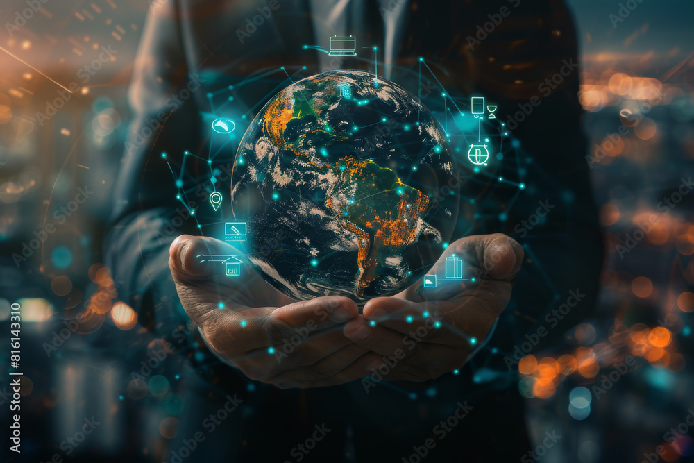 A man in a suit holds a globe in his hands A man in a suit holds a globe in his hands