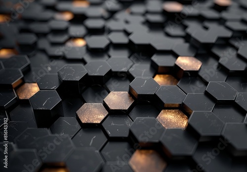The image features black hexagonal tiles with golden accents that create an intriguing abstract background, potentially a best-seller as a wallpaper
