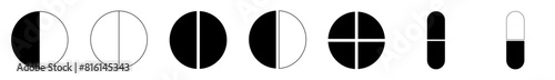 Set of black and white icons of medical pills and capsules. For design of medical products, posters, website, mobile application. Vector illustration 