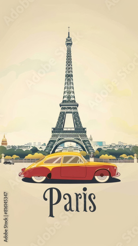Vintage Paris Travel Poster in Minimalist Style © Darya Pol