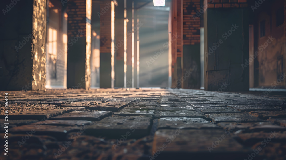 Empty brick floor and building frame : Generative AI Empty brick floor and building frame : Generative AI
