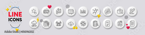 Jobless, File and Teamwork line icons. White buttons 3d icons. Pack of Edit document, Calendar, Chemical formula icon. Technical documentation, Investment, Artificial intelligence pictogram. Vector
