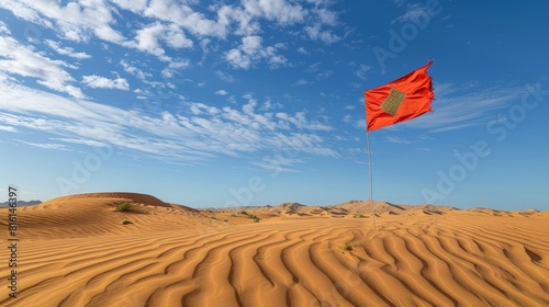 Moroccan Flag Rippling in Golden Saharan Dunes A Vivid African Landscape photo