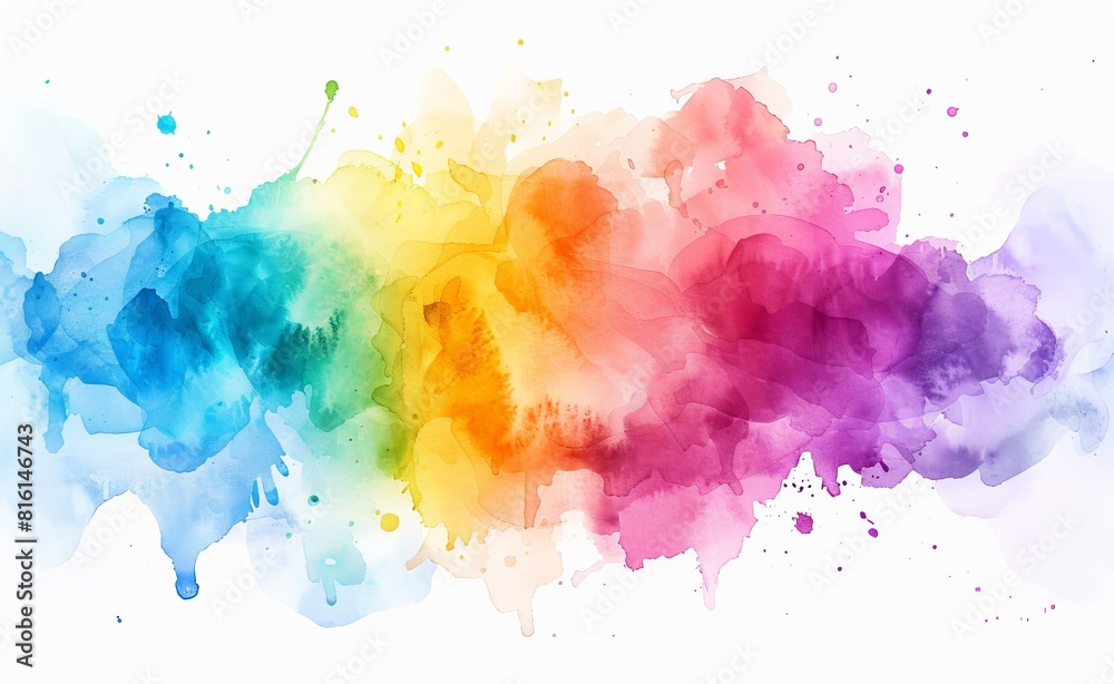 A vibrant spread of watercolor splashes offers an abstract, best-seller potential as a background or wallpaper with colorful, artistic flair