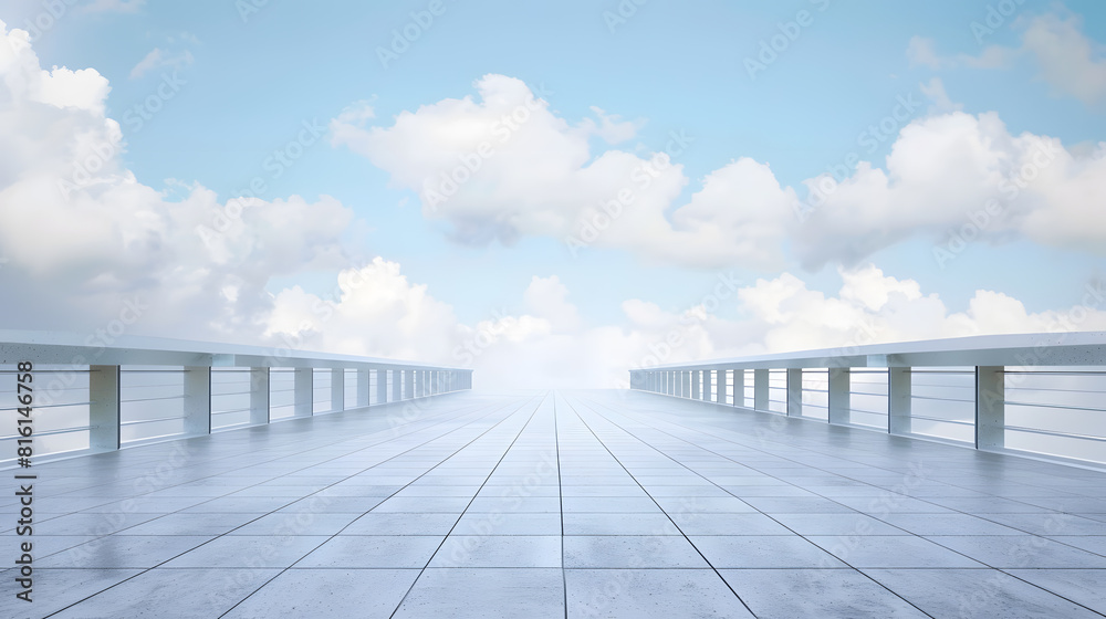 Empty square floor and bridge with sky cloud background : Generative AI