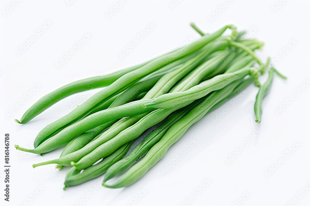 A cluster of fresh green beans isolated without any background interference, highlighting their crisp texture and vibrant color. Concept of garden vegetables and summer bounty. Generative Ai.