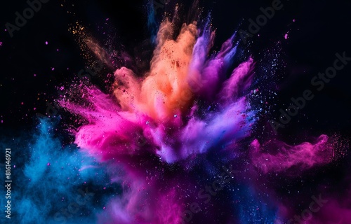 A dramatic abstract wallpaper of colorful powder explosion on black, suitable as a background and best-seller