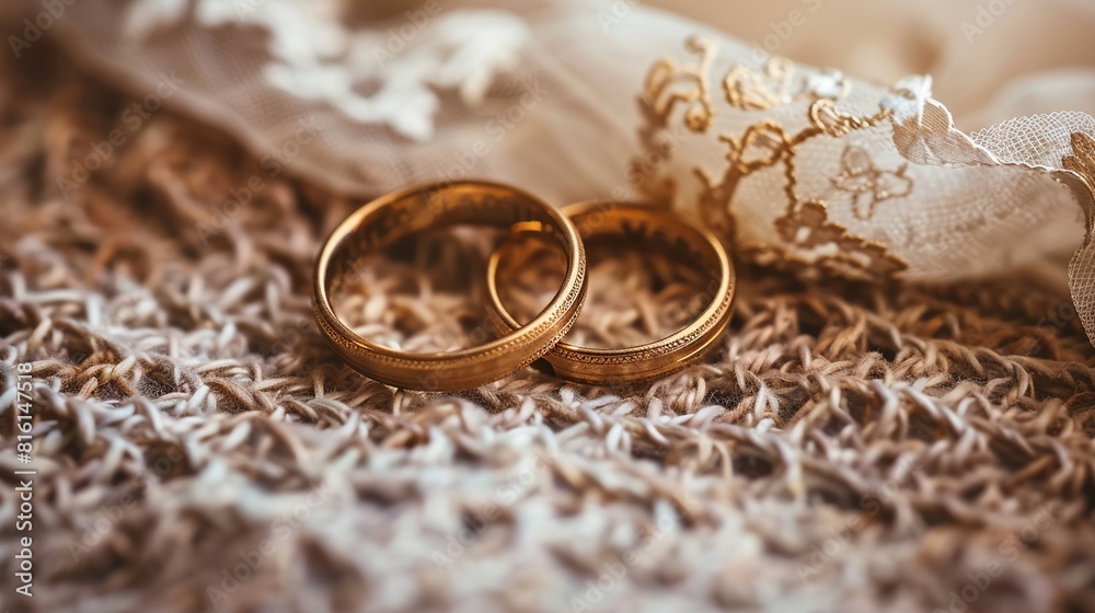 Golden wedding bands, signs of marriage and commitment. A symbol of celebration and a cherished tradition. Golden wedding bands, signs of marriage and commitment. A symbol of celebration and a cherished tradition.