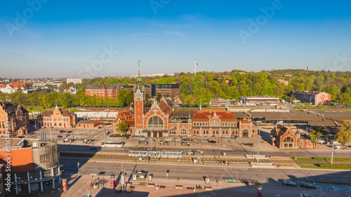 Drone view of the Train Station in Gdańsk, Poland.