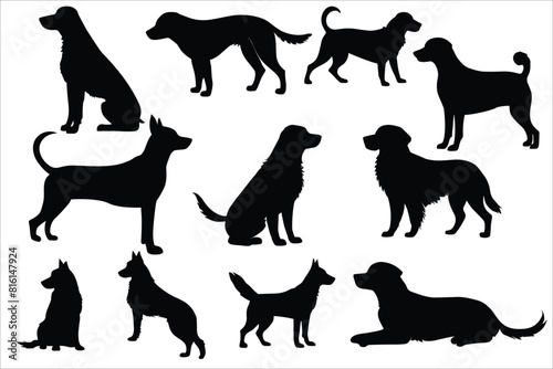 Dog silhouette collection. Set of black Dog silhouette. Dog silhouette set.