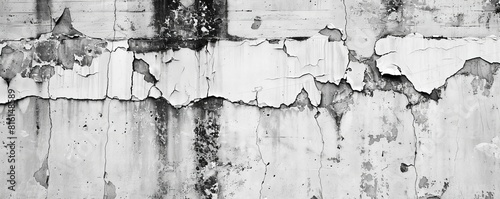 An abstract background showcasing a weathered white wall with peeling paint, embodying a wallpaper with a story, potential best-seller